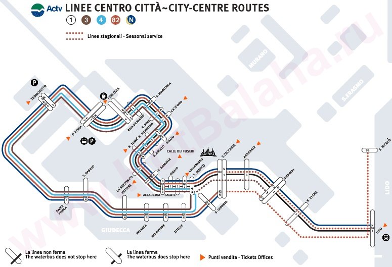 Венеция, Схема линий водных автобусов 